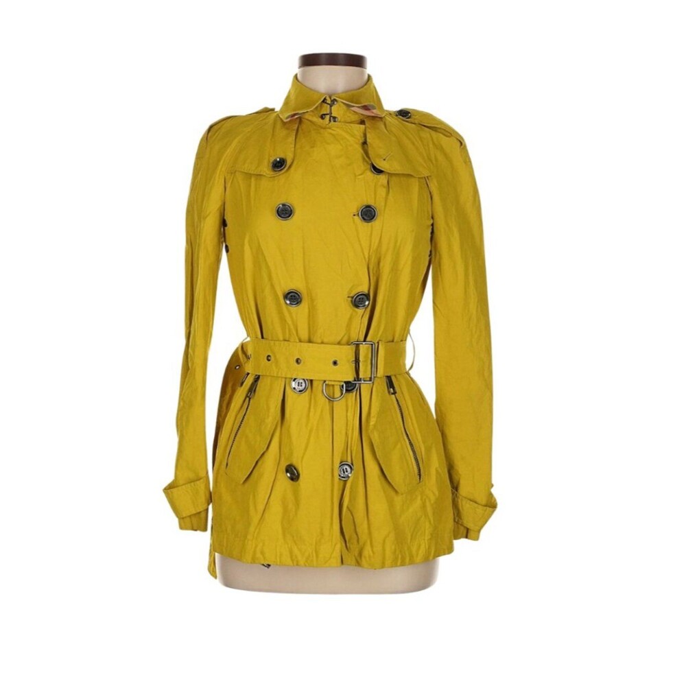Burberry Womens Yellow Green Trench Coat Jacket. Size 6 - Picture 2 of 10